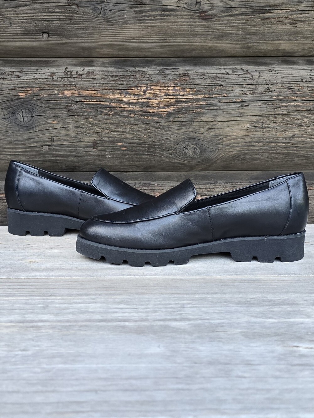 Vionic Kensley Y2K Preppy Minimalist Black Leather Lug Sole Comfort Loafer 8.5M - Picture 6 of 15